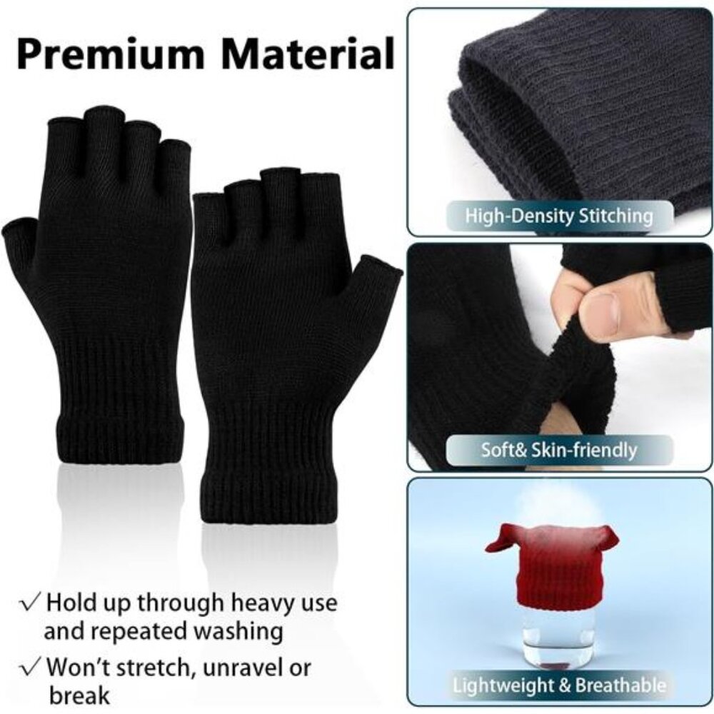 4 Pairs Fingerless Gloves for Women Men, Winter Knitted Half Finger - Picture 4 of 7